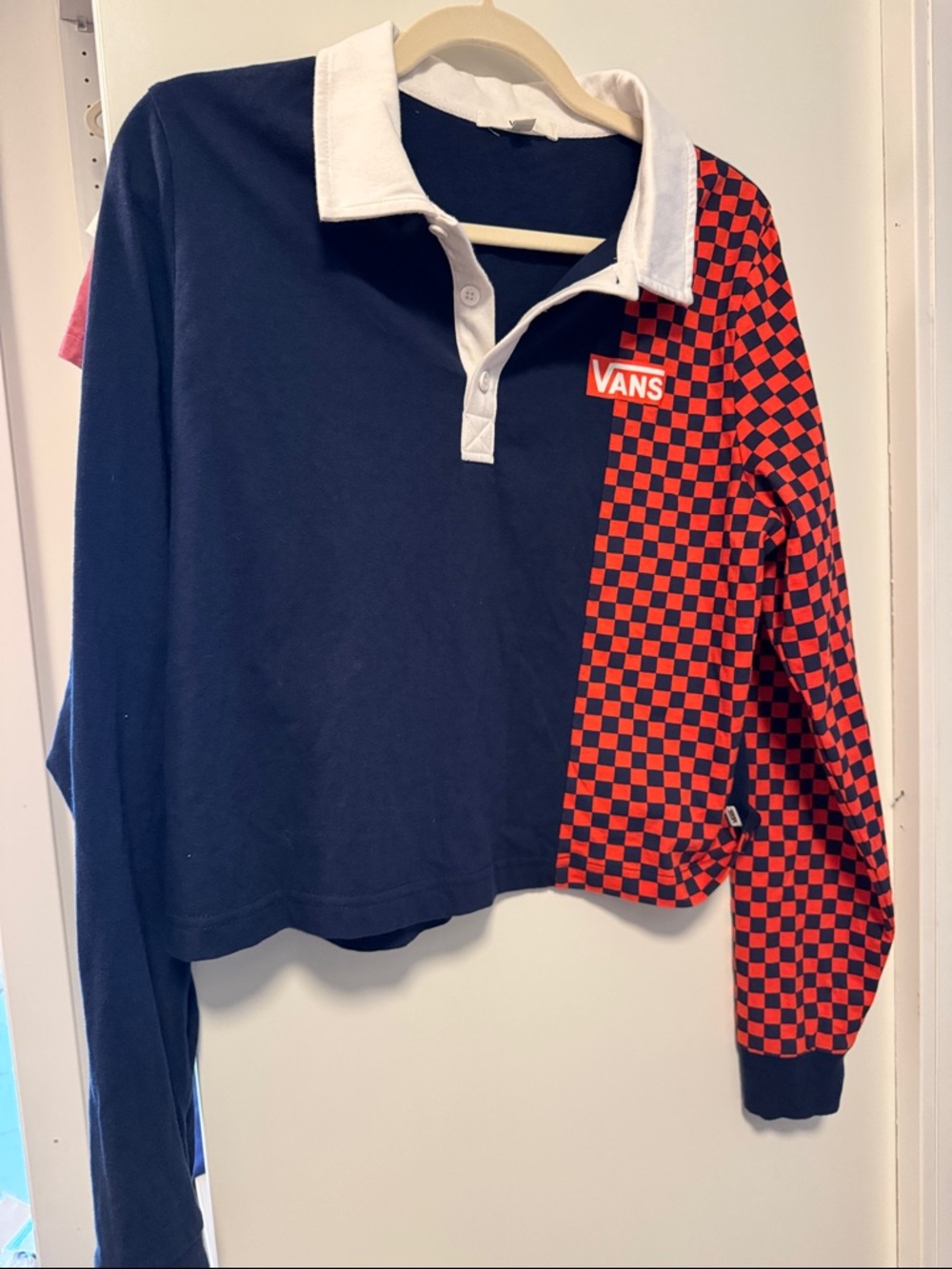 Vans Navy & Red Checkerboard Rugby Polo